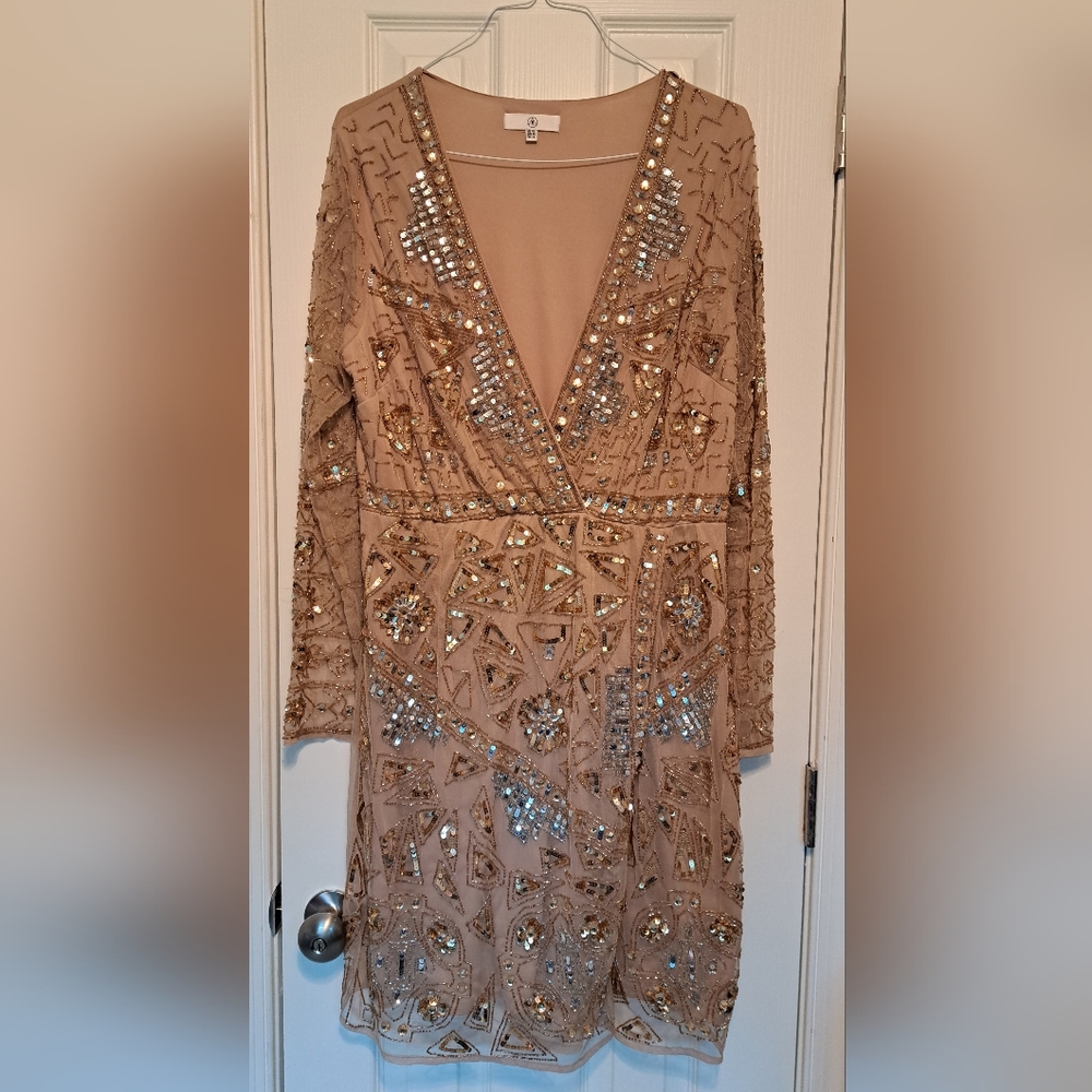 Tan Beaded size 14 Gown